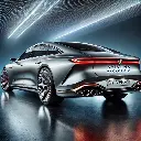 DALL·E 2024-10-09 11.13.41 - Rear view of a luxurious mid-sized car named Sylvena Rackham 11, showcasing an aerodynamic, streamlined design with fluid lines. The car is painted in.webp