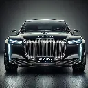 DALL·E 2024-10-16 12.43.27 - Front view of a large luxury limousine named Sylvena Rackham 111. The car features an elongated and elegant silhouette with smooth, flowing lines. It .webp